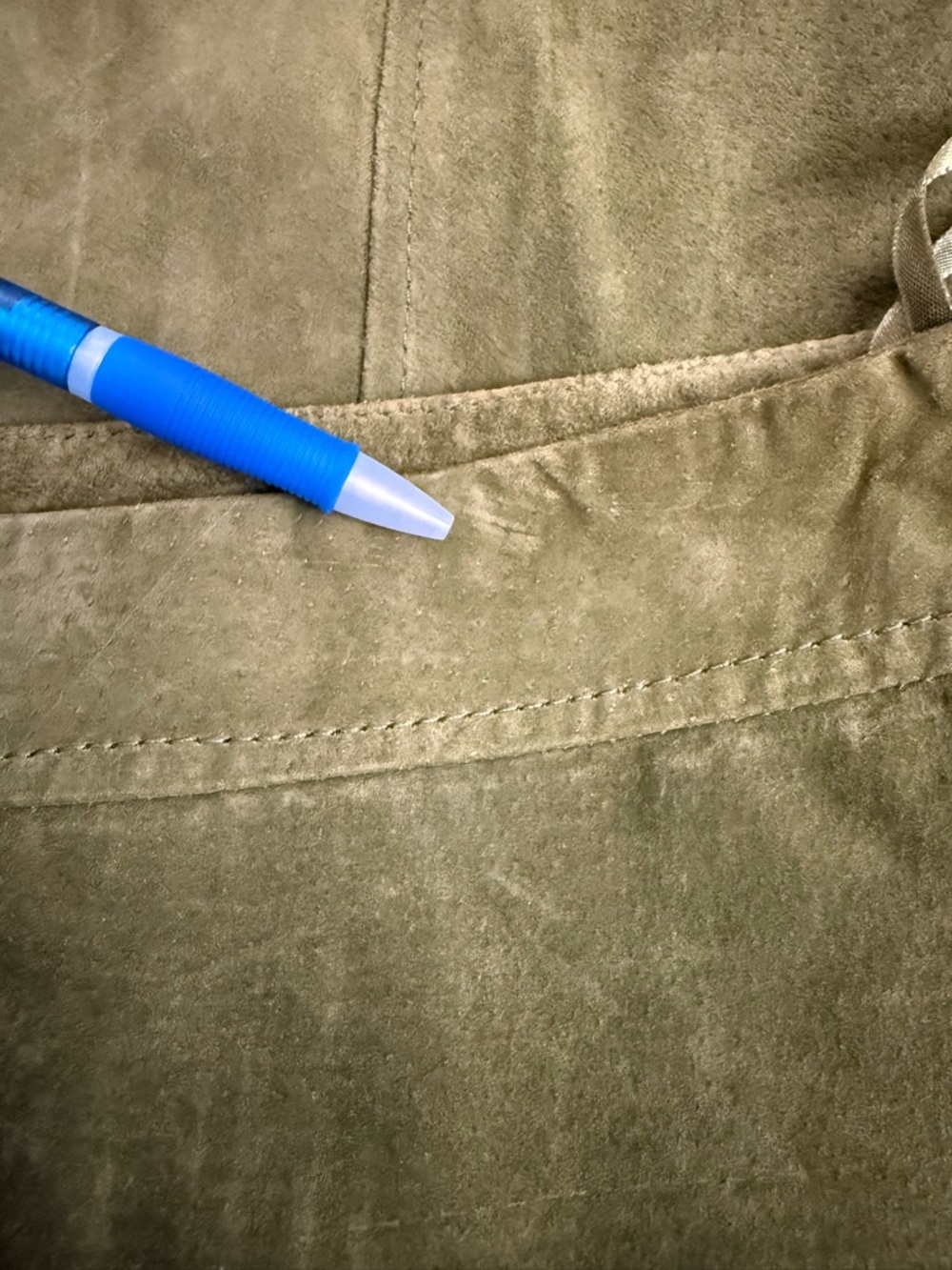 Ashley Stewart Suede Leather Skirt Olive Green Luxe A-Line Midi Plus Size 22 EUC - Picture 8 of 8